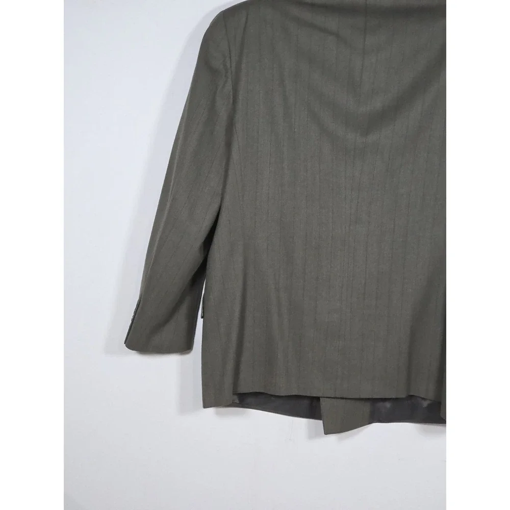 Calvin Klein Double-Breasted Suit 46 Wool NWOT Vintage USA Union Made Gray Green